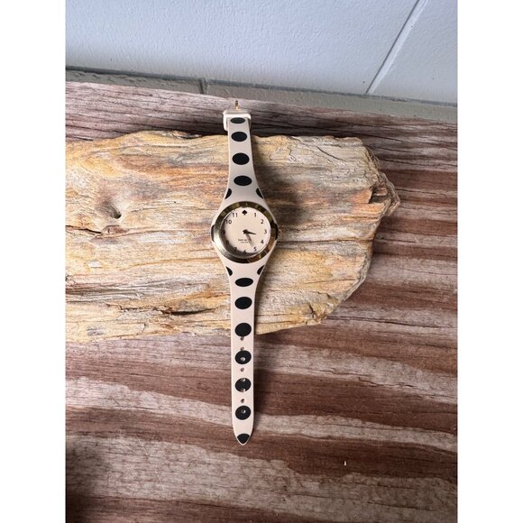 Kate Spade New York Beige & Black Polka Dot Silicone Watch With Gold Accents - Picture 3 of 7